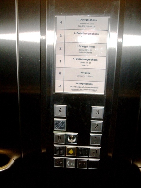 Übersichtstafel im Aufzug
