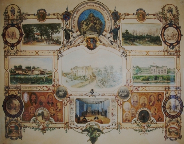 Bild in Saal 210: Abbildung der Richter- und Anwälte im Gerichtssaal im Schloß Broich von 1873
